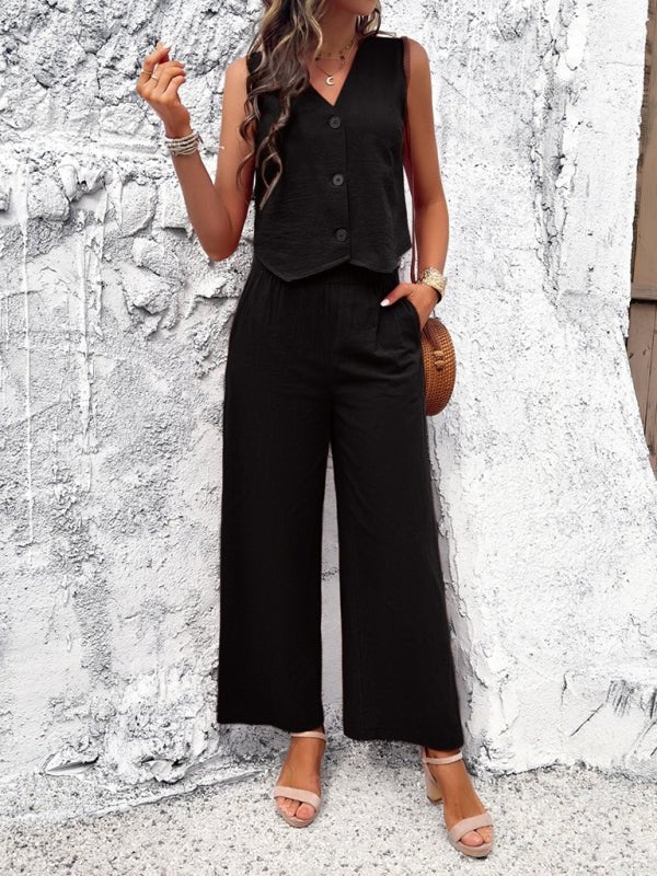 New spring and summer casual temperament solid color vest suit - Pant Suit